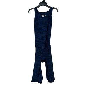 TYR Blue Heathered Thresher Shark Tech Suit Female Kneeskin Swimsuit Size 28